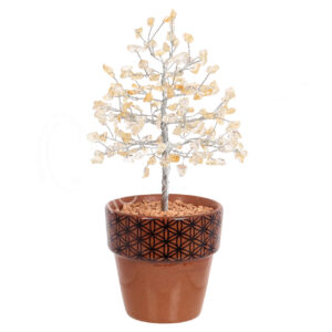Citrine Gem Tree in Ceramic Pot with Flower of Life Border