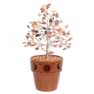 Multi Moonstone Gem Tree in Ceramic Pot with Celestial Border