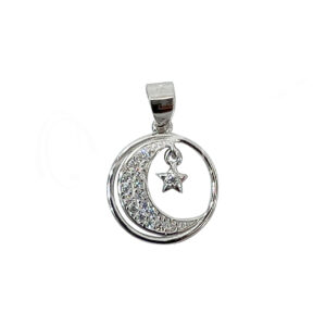 Moon with Hanging Star Sterling Silver Pendant