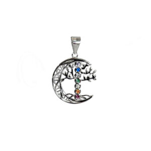 Moon with Chakra Tree Sterling Silver Pendant