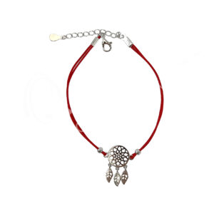 Dreamcatcher with Red Cord Sterling Silver Bracelet