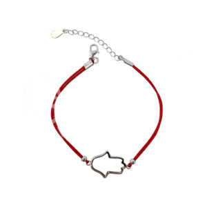 Hand of Fatima with Red Cord Sterling Silver Bracelet