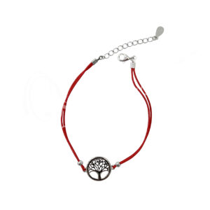 Tree of Life with Red Cord Sterling Silver Bracelet