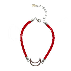 Crescent Moon with Red Cord Sterling Silver Bracelet