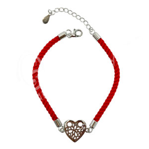 Heart with Red Cord Sterling Silver Bracelet
