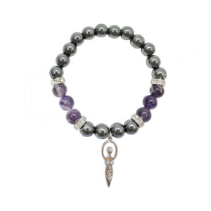Hematite and Amethyst with Goddess Charm Elastic Bracelet