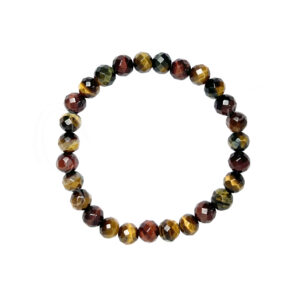Tricolor Tiger Eye AA 8 mm Faceted Stone Beads Bracelet
