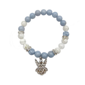 BRACELET - ANGELITE & RAINBOW MOONSTONE ANGEL (8-8.5 MM) 7.15-7.25"