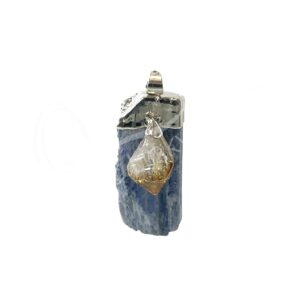 Kyanite with Citrine Pendant Silver Plated Cap 1.5-2"