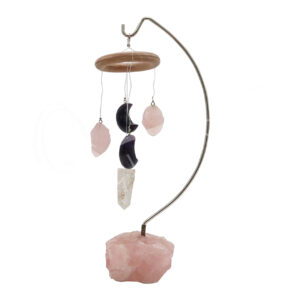Table Chime Rose Quartz Base with Moon, Natural Stone & One Crystal Point