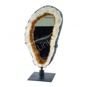 Druzy Citrine Mirror on Metal Stand