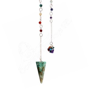 Chrysocolla Hexagonal Pendulum with Chakra Chain & Chips