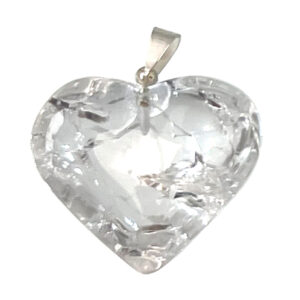 PENDANT - HEART CRYSTAL QUARTZ, CRACKED 1-1.25"