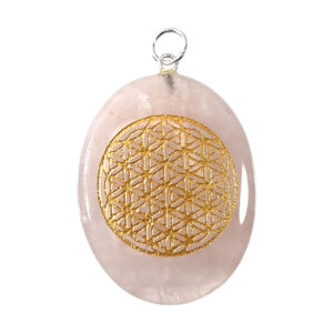 Rose Quartz Worry Stone Pendant with Flower of Life