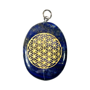 Flower of Life on Lapis Lazuli Worry Stone Pendant